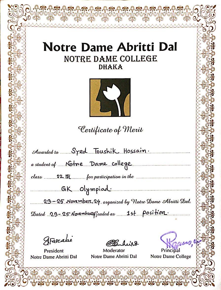 GK Olympiad certificate